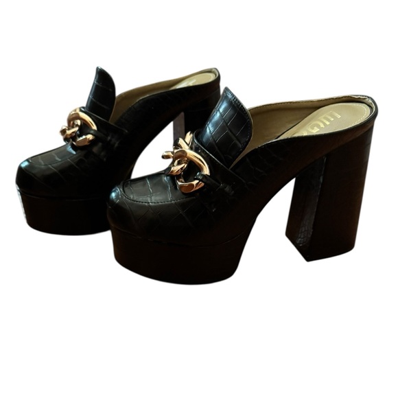 EGO Chunky Platform Leather Mule Heels Chain Detail Size 5 - Picture 2 of 8